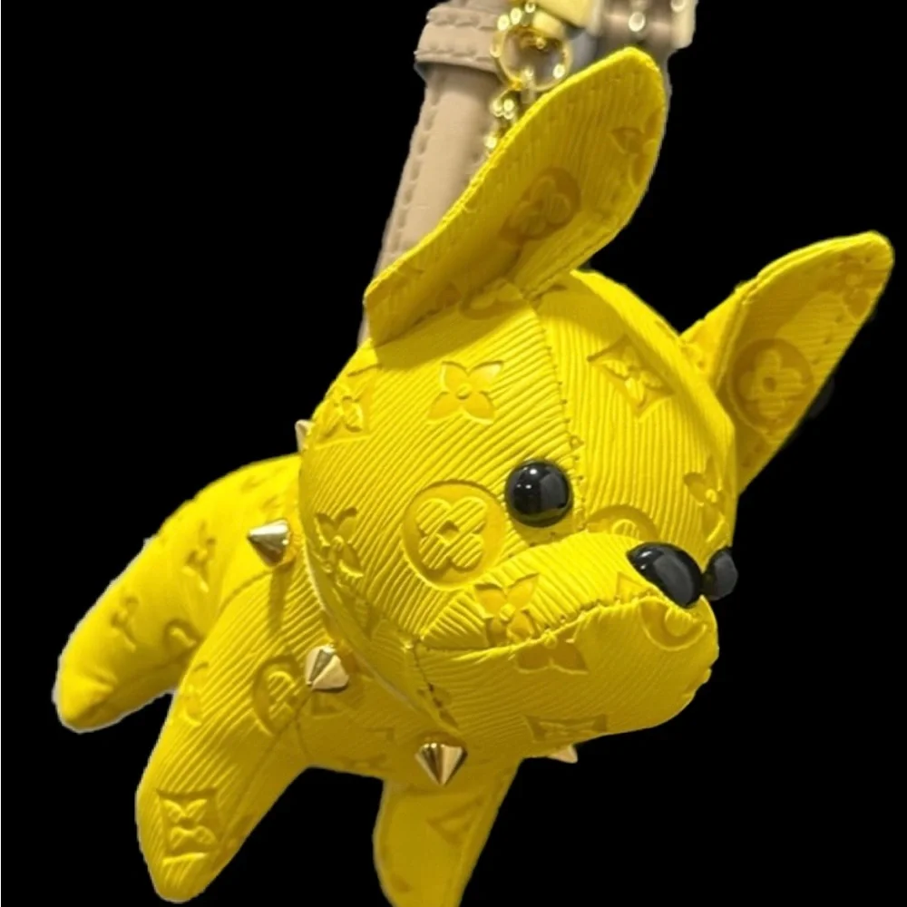 Yellow BullDog Bag Charm or Keychain with Studs, NEW, The Big Dog